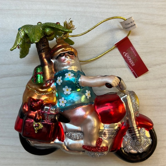 New Blown Glass SANTA CLAUS RIDING  A MOTORCYCLE   Christmas Ornament - Picture 2 of 4